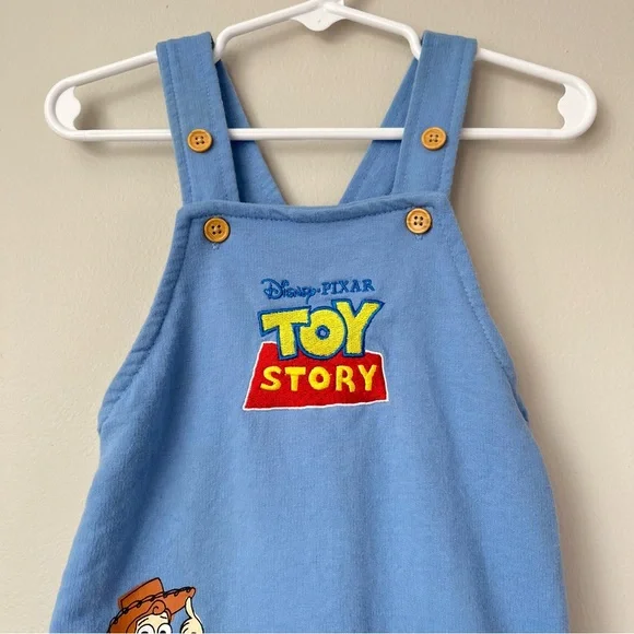 Disney Baby 6-9M Toy Story Cute Blue Shortalls Woody & Buzz Adjustable Straps - Picture 3 of 12